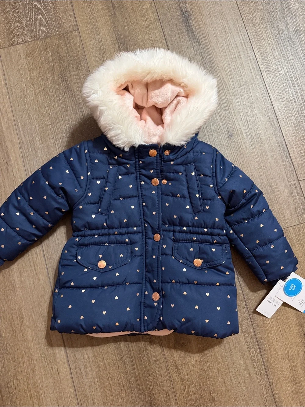 Carter's Navy Puffer Jacket with Pink Faux-Fur Hood